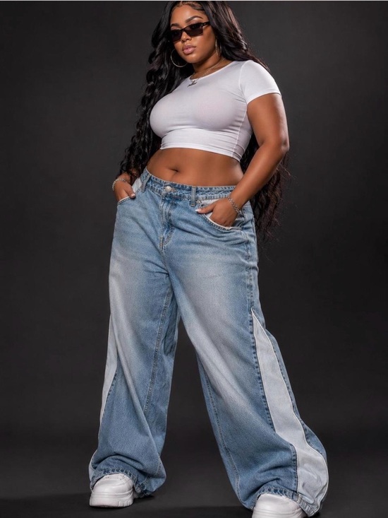 Denim - 2000s Baggy Wide Leg Jeans 14 Plus Size Streetwear Denim Baddie on the go Curvy